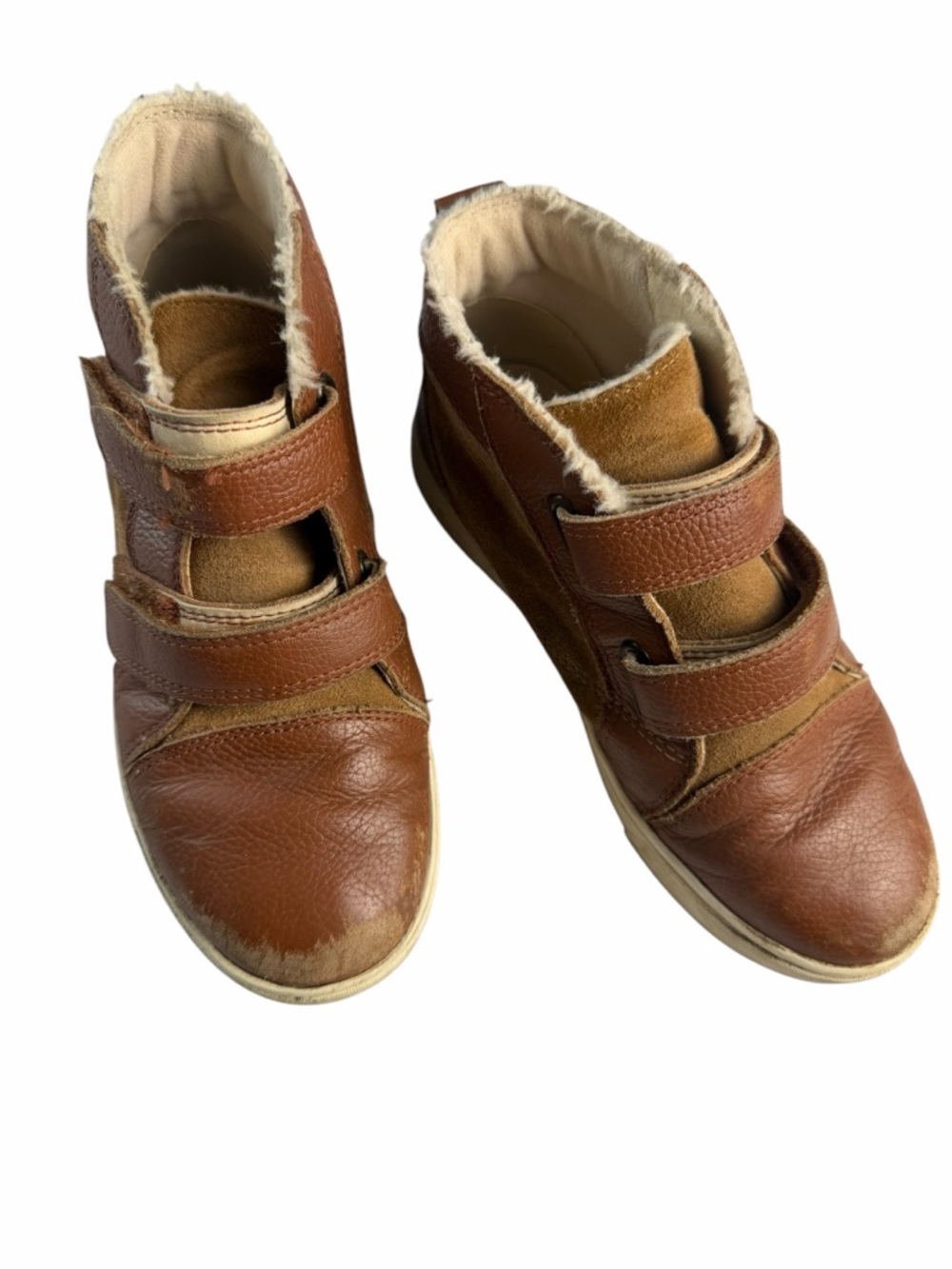 UGG Rennon Chestnut Brown Leather Velcro Hightop Sneakers Size 2 boys